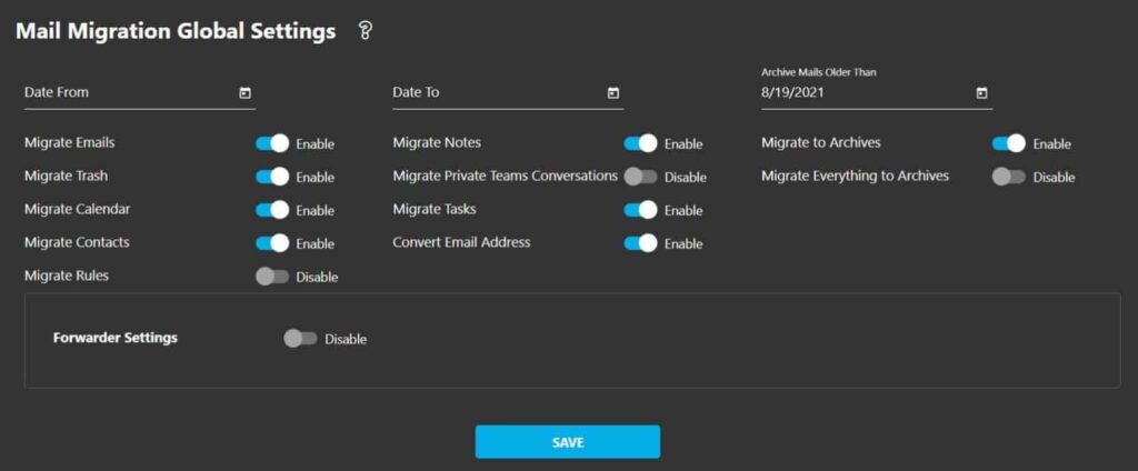 Mail Migration Global Settings