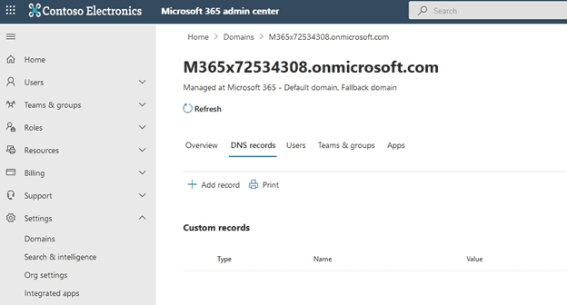 Microsoft 365 Admin Center Domains